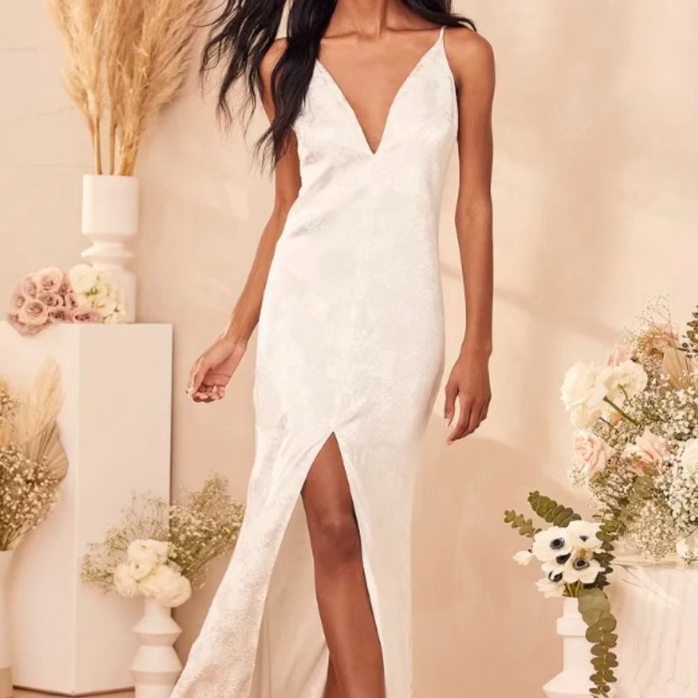Promise My Passion White Satin Jacquard Maxi Dress